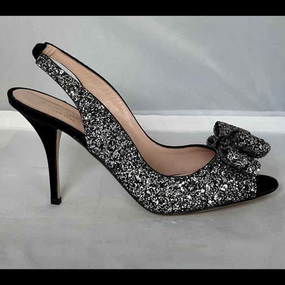 kate spade Shoes - Kate Spade glitter charm sling back open toe pump
